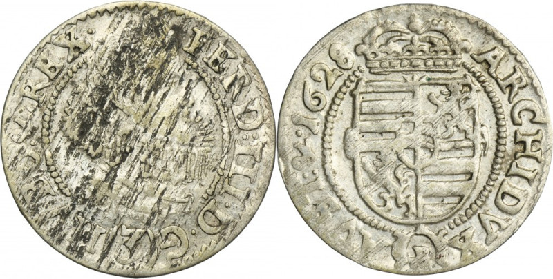 Silesia, Habsburg rule, Ferdinand III, 3 Kreuzer Glatz 1628 PH Variety without a...