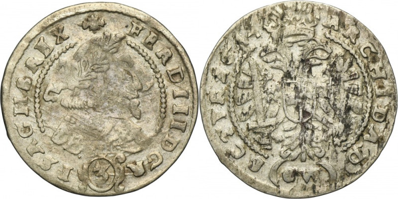 Silesia, Habsburg rule, Ferdinand III, 3 Kreuzer Glatz 1644 GW Under the Eagle, ...