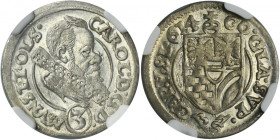 Silesia, Duchy of Münsterberg-Oels, Karl II, 3 Kreuzer Oels 1614 - NGC MS63 MAX - JEDYNY