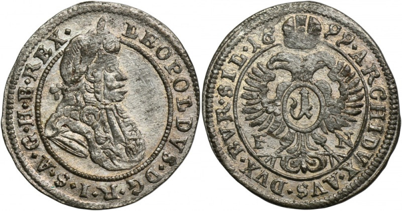 Silesia, Habsburg rule, Leopold I, 1 Kreuzer Oppeln 1699 FN Variety with initial...