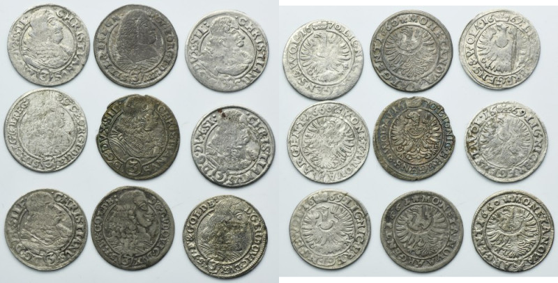 Lot, Silesia, Duchy of Liegnitz-Brieg-Wohlau, 3 Kreuzer (9 pcs.) Lot of nine coi...