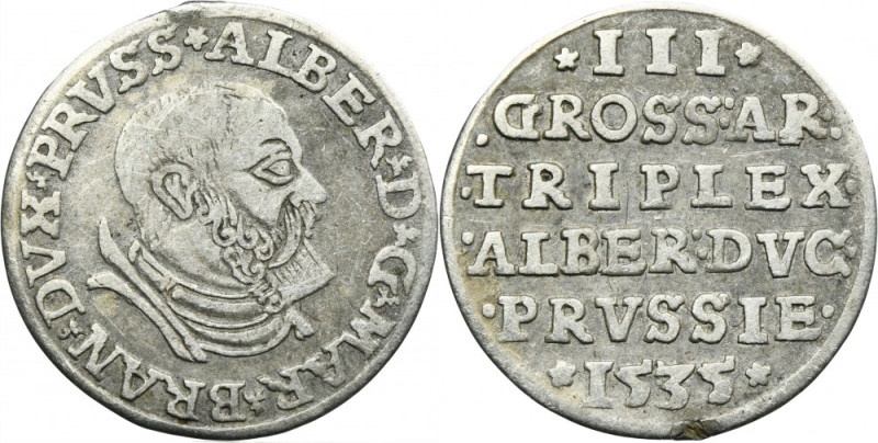 Duchy of Prussia, Albrecht Hohenzollern, 3 Groschen Königsberg 1535 - PRVSS Vari...