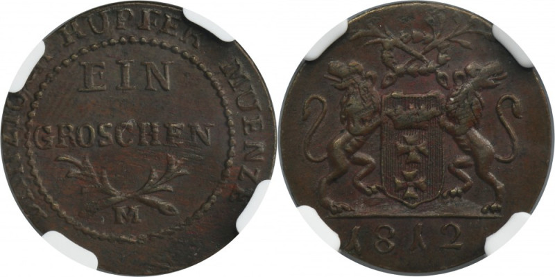 Free City of Danzig, Groschen 1812 M - NGC AU58 BN Variety with long wreath bran...