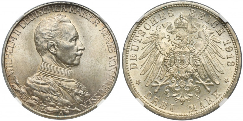 Germany, Kingdom of Prussia, Wilhelm II, 3 Mark Berlin 1913 A - NGC MS63+ Issue ...