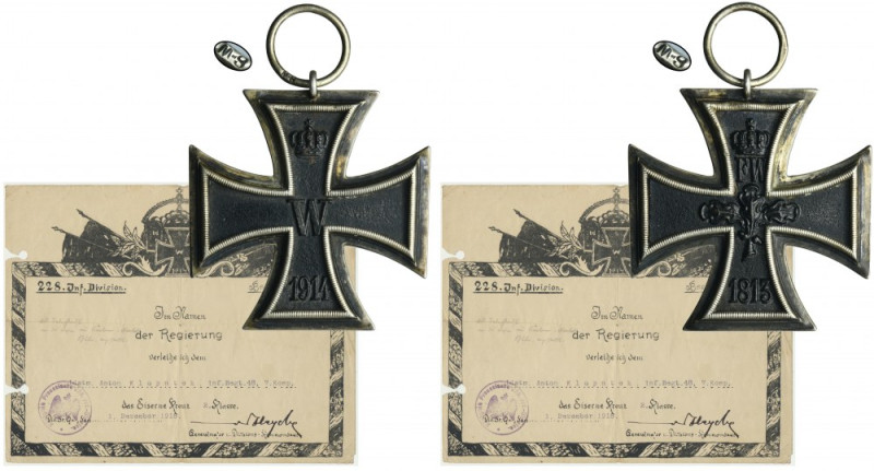 Prussia, Iron Cross 2nd Class 1914 with award The document confirms the awarding...