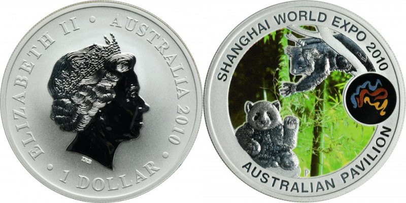 Australia, Elizabeth II, 1 Dollar Perth 2010 P - World Expo, World Expo, Panda a...