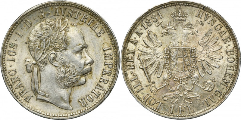 Austria, Franz Joseph I, 1 Florin Wien 1881 Silver '900'. Carthweel effect on bo...