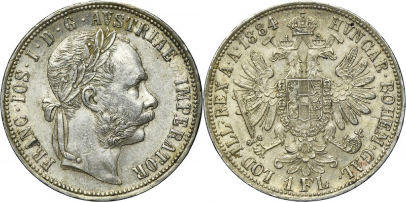 Austria, Franz Joseph I, 1 Floren Wien 1884 Silver '900'. Carthweel effect on bo...