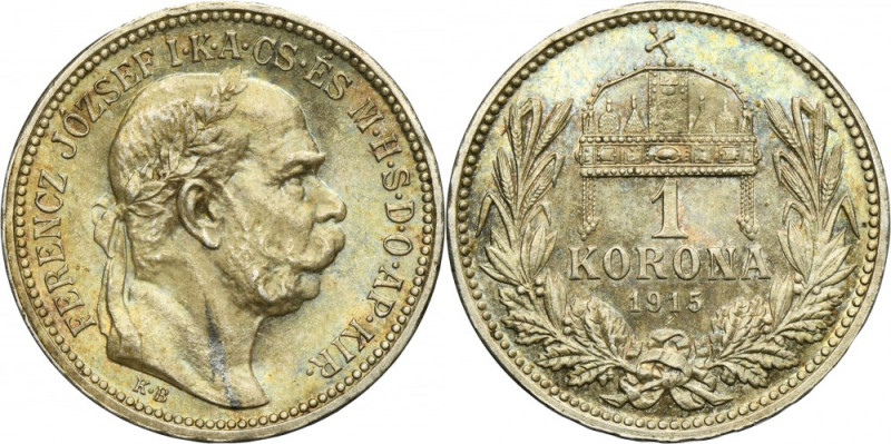 Austria, Franz Joseph I, 1 Corona Wien 1915 Silver '835'. Struck from fresh dies...