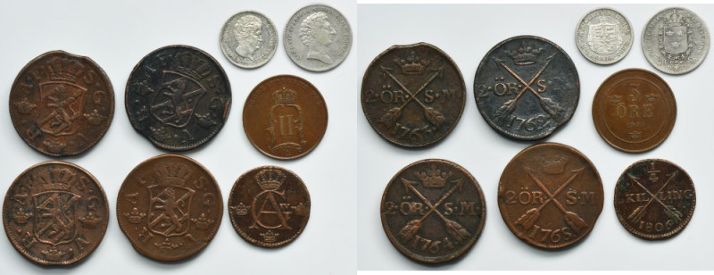 Lot, Denmark and Sweden, Mix of coins (8 pcs.) Lot of eight coins, six Swedish a...