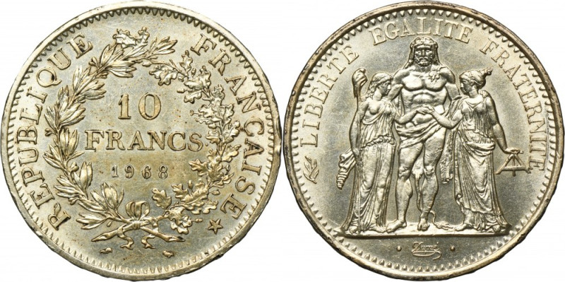 France, V Republic, 10 Francs Paris 1968 Silver '900'. Srebro próby '900'. Refer...