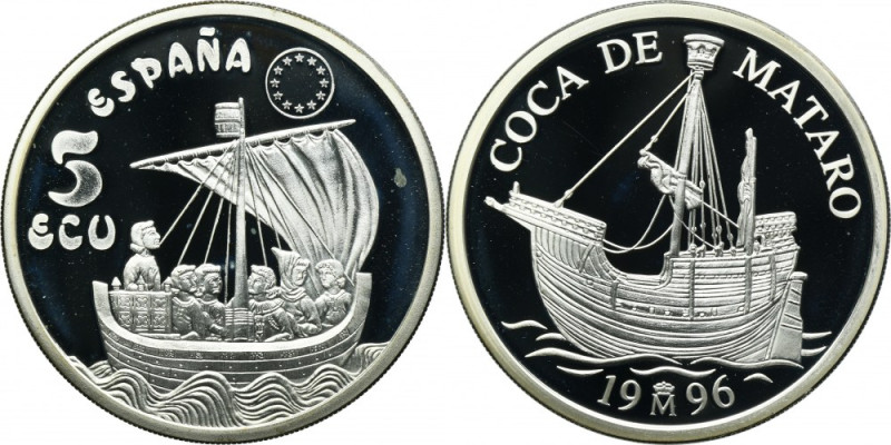 Spain, 5 Ecu Madrid 1996 - Coca de Mataró Proof like. Mintage 43.802 pieces. Sil...