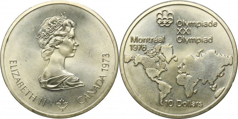 Canada, Elizabeth II, 10 Dollars Ottawa 1973 - Map of North America Silver '925'...