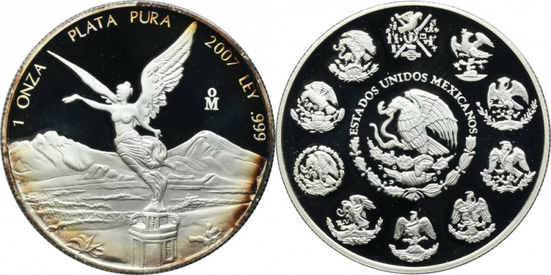 Mexico, 1 Onza 2007 Proof type. 1 oz. '999' silver.
 Moneta wybita stemplem lus...