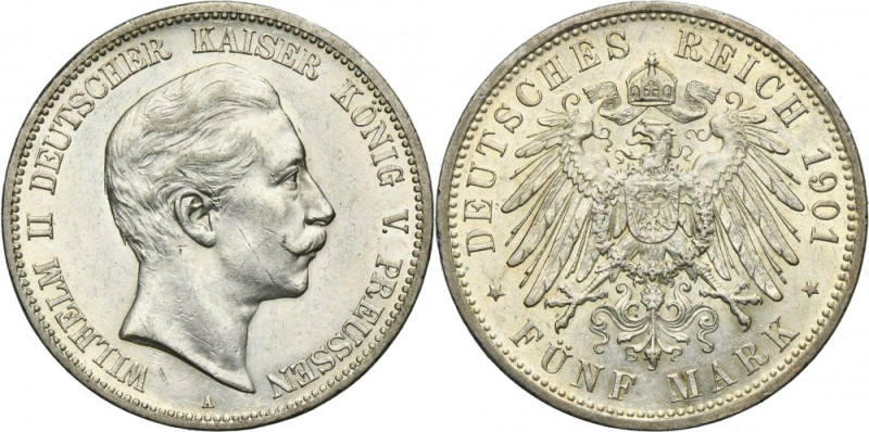 Germany, Kingdom of Prussia, Wilhelm II, 5 Mark Berlin 1901 A Silver '900'. Cart...