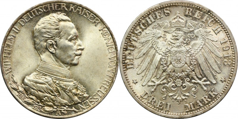 Germany, Kingdom of Prussia, Wilhelm II, 3 Mark Berlin 1913 A Issue minted to ce...