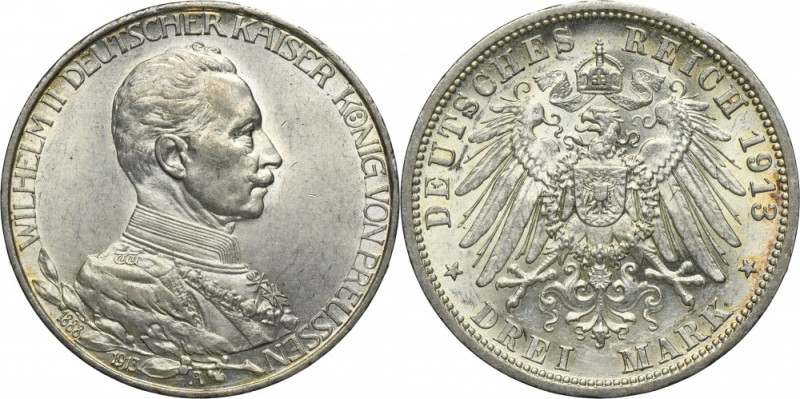 Germany, Kingdom of Prussia, Wilhelm II, 3 Mark Berlin 1913 A Issue minted to ce...