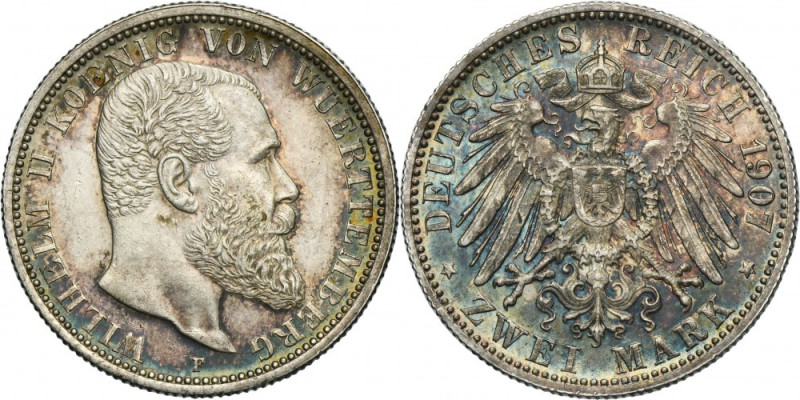 Germany, Württemberg, Wilhelm II, 2 Mark Stuttgart 1907 F Silver '900'. Srebro p...