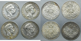 Lot, Germany, Kingdom of Prussia, Wilhelm II, 5 Mark (4 pcs.)