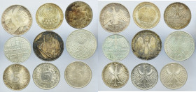 Lot, Germany, FRG, 5 Mark and 10 Mark (9 pcs.)