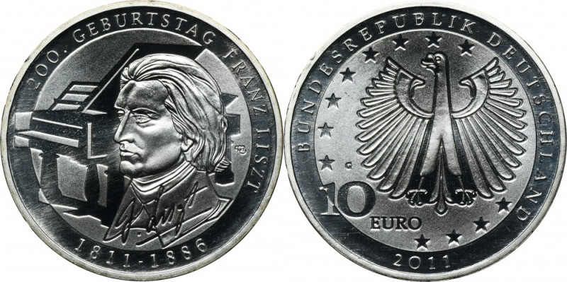 Germany, 10 Euro Karlsruhe 2011 G - 200th Birth Anniversary of Franz Liszt Issue...