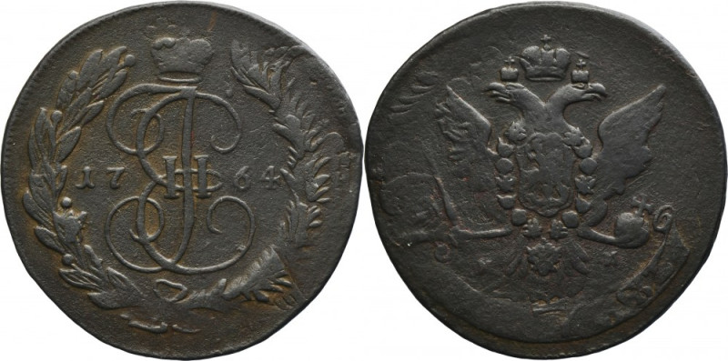 Russia, Catherine II, 5 Kopeck Moscow 1764 MM - overstruck Variety with letters ...