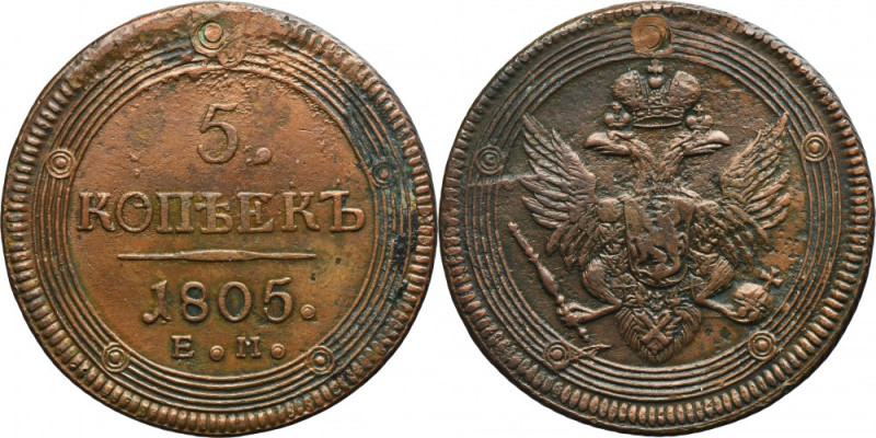 Russia, Alexander I, 5 Kopeck Jekaterinburg 1805 EM Variety with letters EM, min...