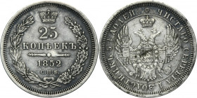 Russia, Nicholas I, 25 Kopeck Petersburg 1852 СПБ ПА