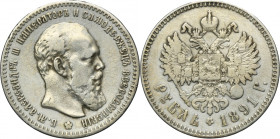 Russia, Alexander III, Rouble Petersburg 1891 АГ