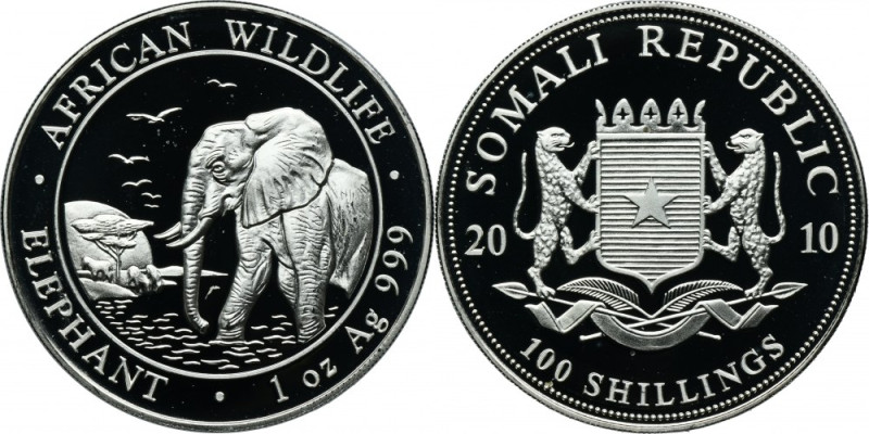 Somalia, 100 Shillings Munich 2010 - African elephant Proof type coin.
 1 oz. '...