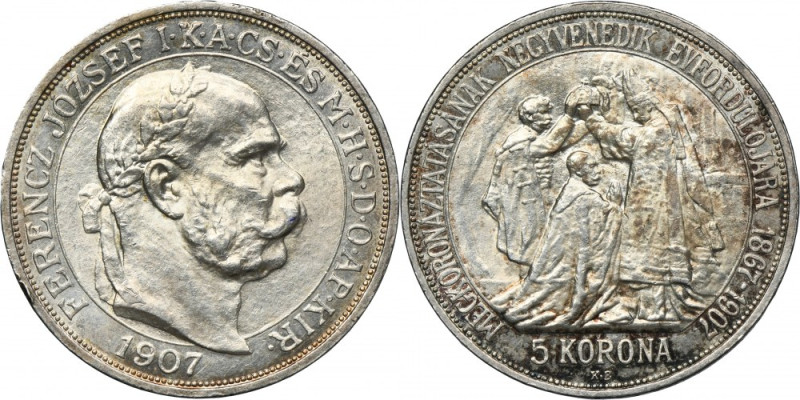 Hungary, Franz Joseph I, 5 Corona Kremnitz 1907 KB Issue minted on the occasion ...