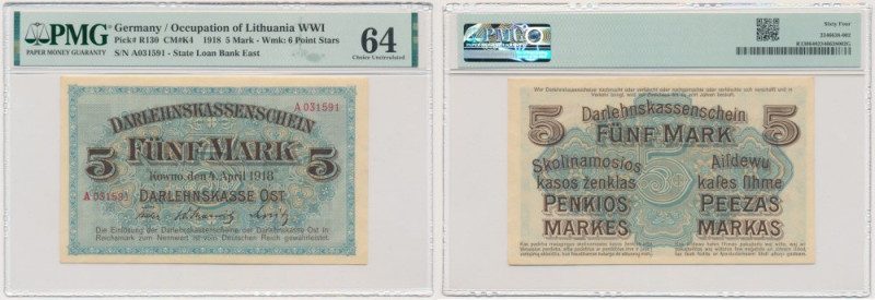 Kowno, 5 Mark 1918 - A - PMG 64 - first prefix Definitely rarer, first series A....