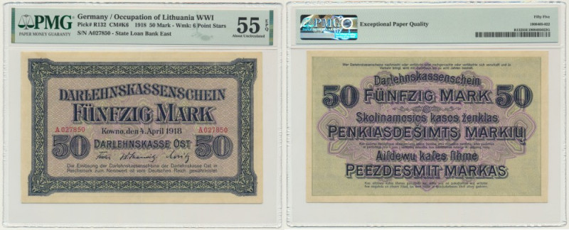 Kowno, 50 Mark 1918 - A - PMG 55 EPQ The first, rarer A series. About Uncirculat...