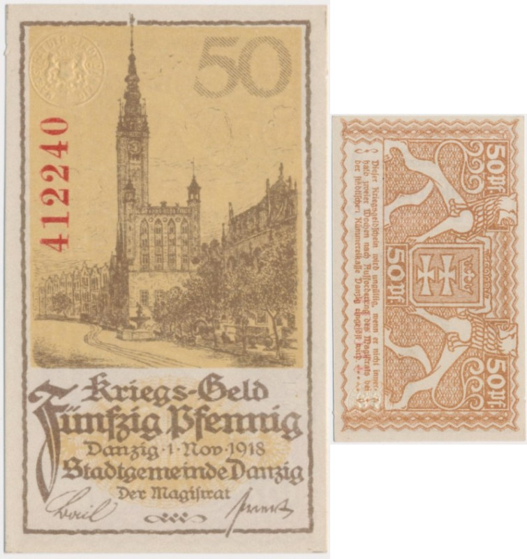 Danzig, 50 Pfennige 1918 &nbsp; Emisyjny stan zachowania. Reference: Miłczak GN9...