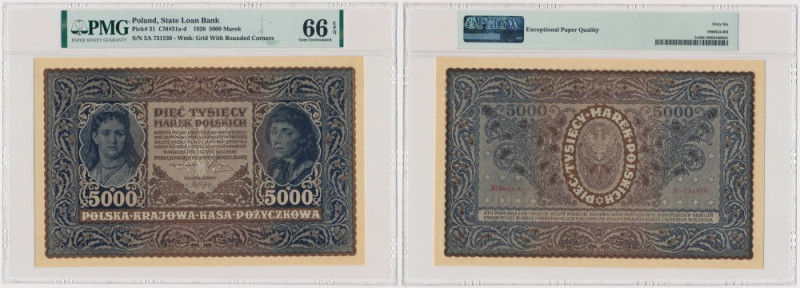 5.000 marek 1920 - III Serja A - PMG 66 EPQ Lubiana seria A. Banknot opatrzony c...