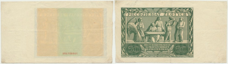 50 złotych 1936 - AN - awers bez głównego druku - &nbsp; Awers bez głównego rysu...