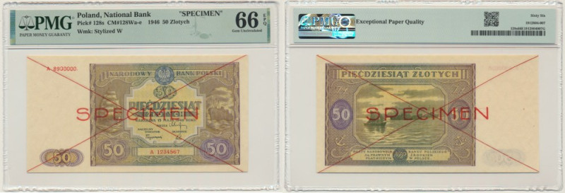 50 złotych 1946 - SPECIMEN - A - PMG 66 EPQ Wariant wzoru oznaczony serią A z pr...