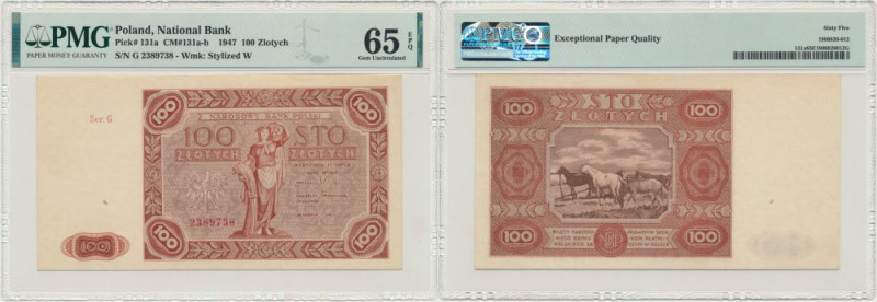 100 złotych 1947 - G - PMG 65 EPQ &nbsp; Banknot opatrzony certyfikatem PMG z oc...