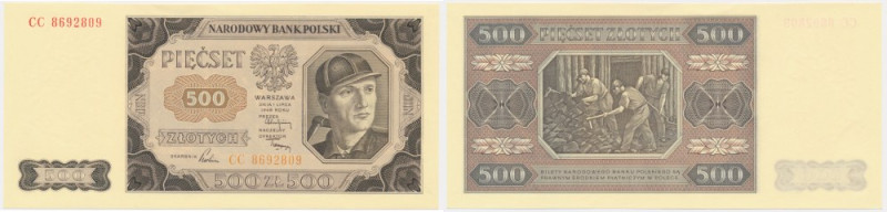 500 złotych 1948 - CC - &nbsp; Seria z zapasów bankowych. Piękny, nieobiegowy eg...