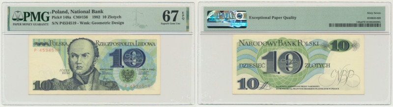 10 złotych 1982 - P - PMG 67 EPQ &nbsp; Banknot w slabie PMG z oceną PMG 67 EPQ....