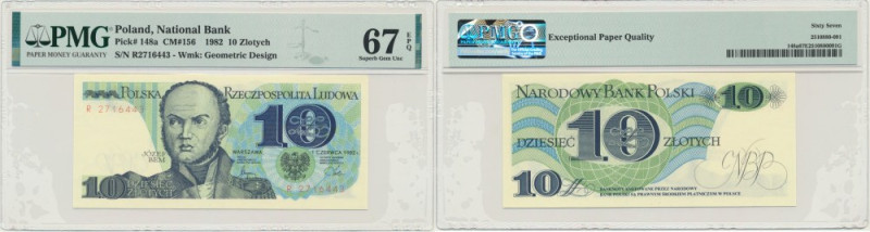 10 złotych 1982 - R - PMG 67 EPQ &nbsp; Banknot opatrzony certyfikatem PMG z oce...