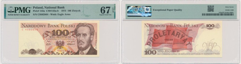 100 złotych 1975 - C - PMG 67 EPQ &nbsp; Seria jednoliterowa.&nbsp; Banknot opat...