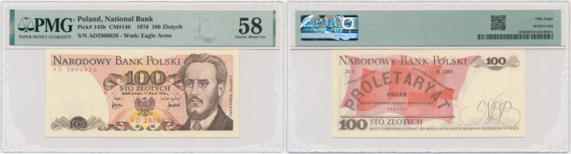 100 złotych 1976 - AD - PMG 58 - wyjątkowo rzadkie Jedna z najrzadszych literek ...