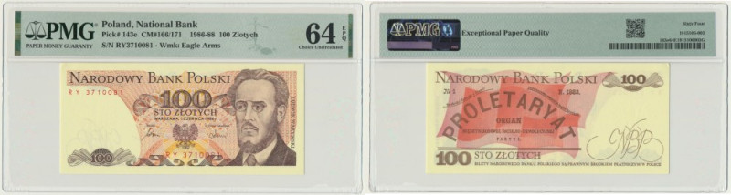 100 złotych 1986 - RY - PMG 64 EPQ &nbsp; &nbsp; Banknot opatrzony certyfikatem ...