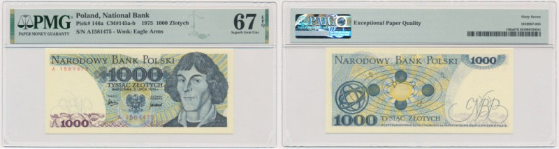 1.000 złotych 1975 - A - PMG 67 EPQ Lubiana i poszukiwana pierwsza seria A.&nbsp...