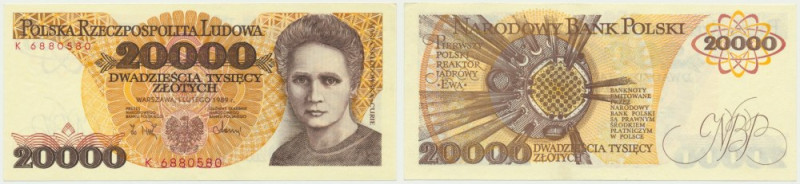 20.000 złotych 1989 - K - &nbsp; Odmiana jednoliterowa.&nbsp; Niedoskonałości w ...