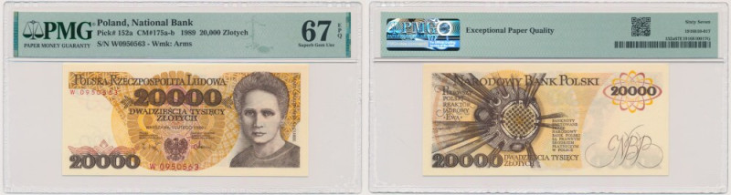 20.000 złotych 1989 - W - PMG 67 EPQ &nbsp; Wariant jednoliterowy. Lepsza seria....