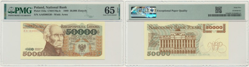 50.000 złotych 1989 - AA - PMG 65 EPQ Lubiana i poszukiwana pierwsza seria AA. ...