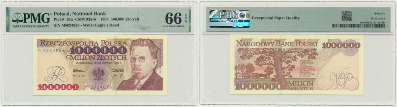 1 milion złotych 1993 - M - PMG 66 EPQ Banknot opatrzony certyfikatem PMG z ocen...