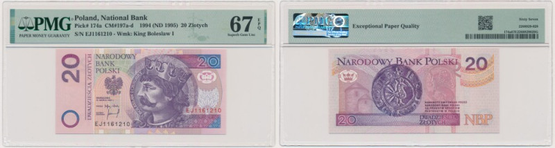 20 złotych 1994 - EJ - PMG 67 EPQ Banknot opatrzony certyfikatem PMG z oceną PMG...